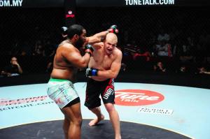 Tony Johnson and Chris Lokteff in their Heavyweight tussle at ONE FC 12: Warrior Spirit.